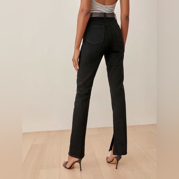 Reformation Liza Slit Hem Ultra High Rise Straight Long Jeans - Size 25 - Black - Picture 3 of 14